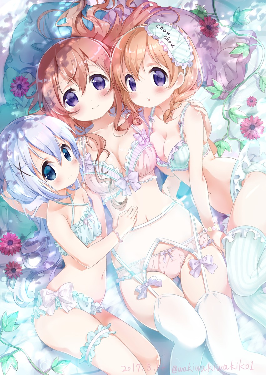 kafuu chino, hoto cocoa, and hoto mocha (gochuumon wa usagi desu ka?) drawn by neki_(wakiko)