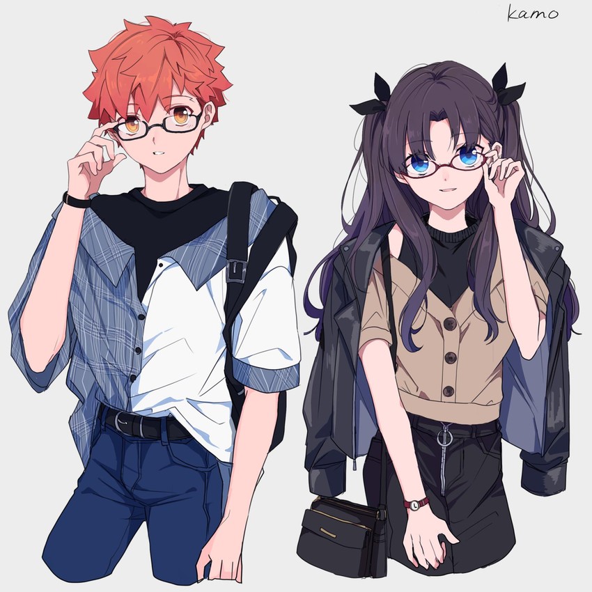 tohsaka rin and emiya shirou (fate and 1 more) drawn by kamo_0707