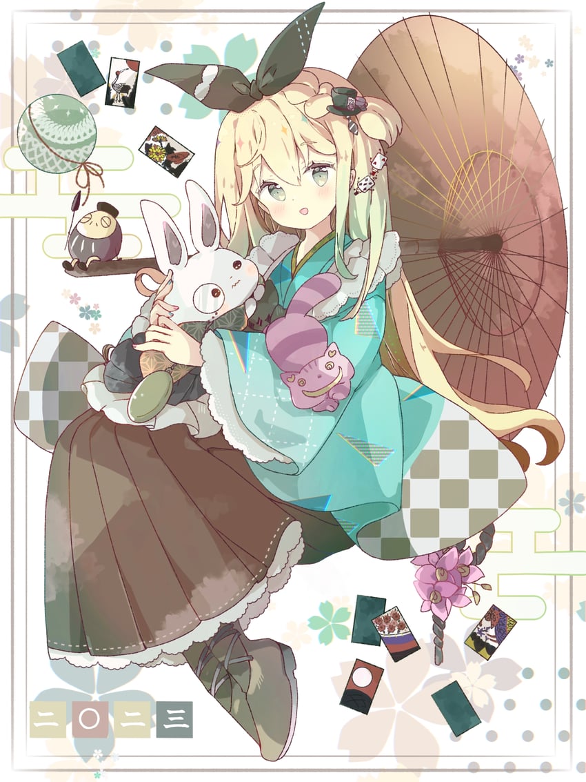 white rabbit and cheshire cat (original and 1 more) drawn by tsukiyo_(skymint)