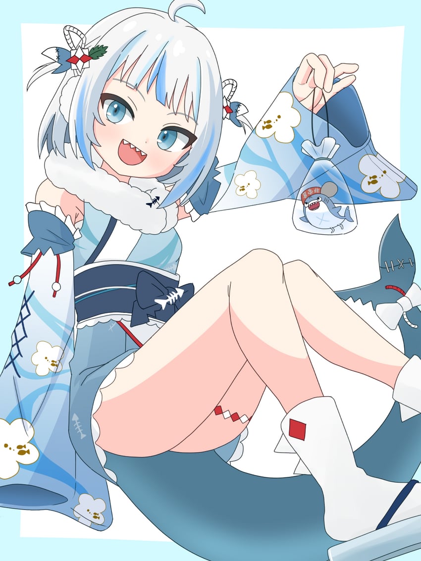 gawr gura and bloop (hololive and 1 more) drawn by homapatti