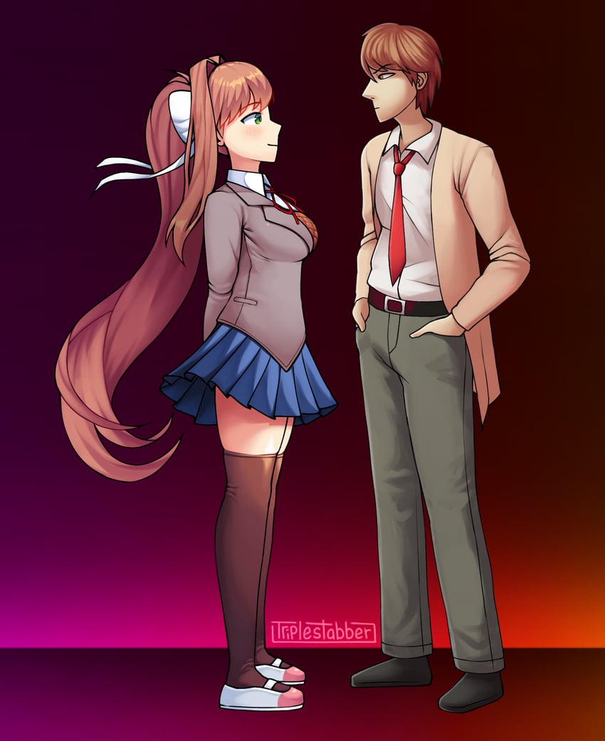 monika and yagami light (doki doki literature club and 1 more) drawn by triple_stabber
