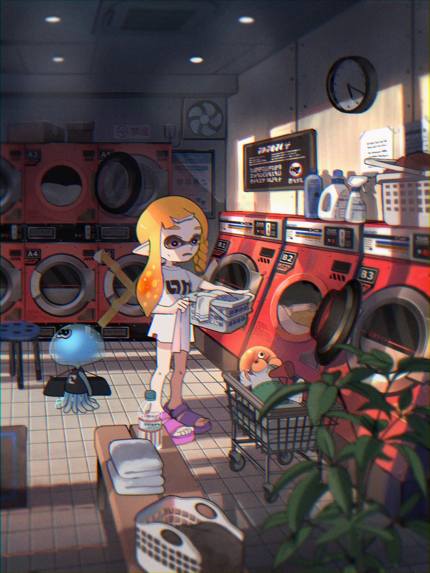 inkling player character, inkling girl, smallfry, jellyfish, and kaori (splatoon and 1 more) drawn by okaranko