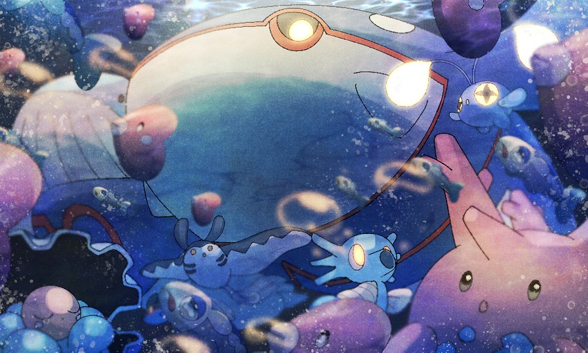 luvdisc, kyogre, wishiwashi, corsola, chinchou, and 4 more (pokemon) drawn by yukifuri_tsuyu
