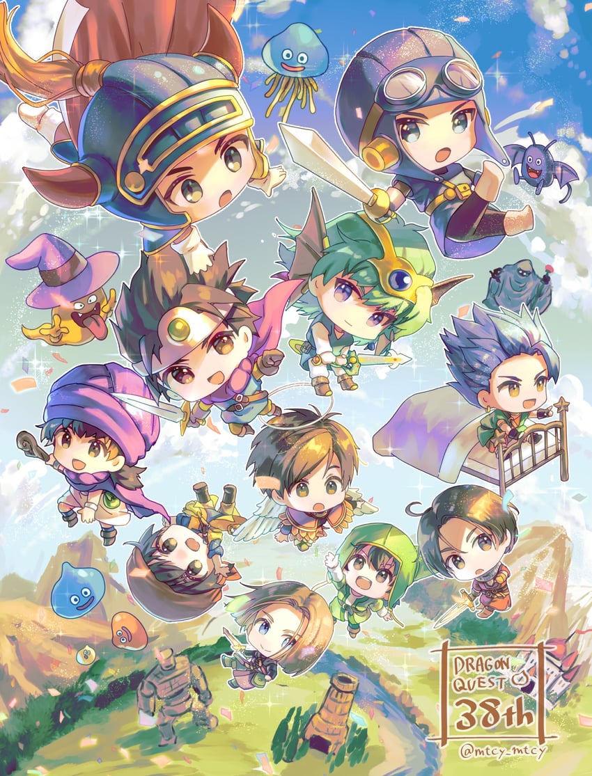 slime, roto, prince of lorasia, hero, healslime, and 5 more (dragon quest and 11 more) drawn by macho_ojiji
