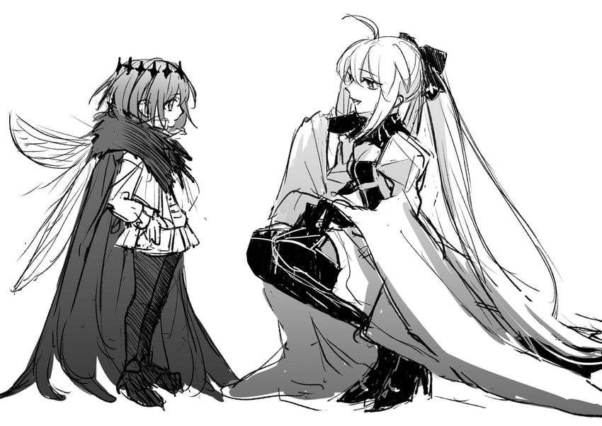 artoria pendragon, artoria caster, and oberon (fate and 1 more) drawn by arilry