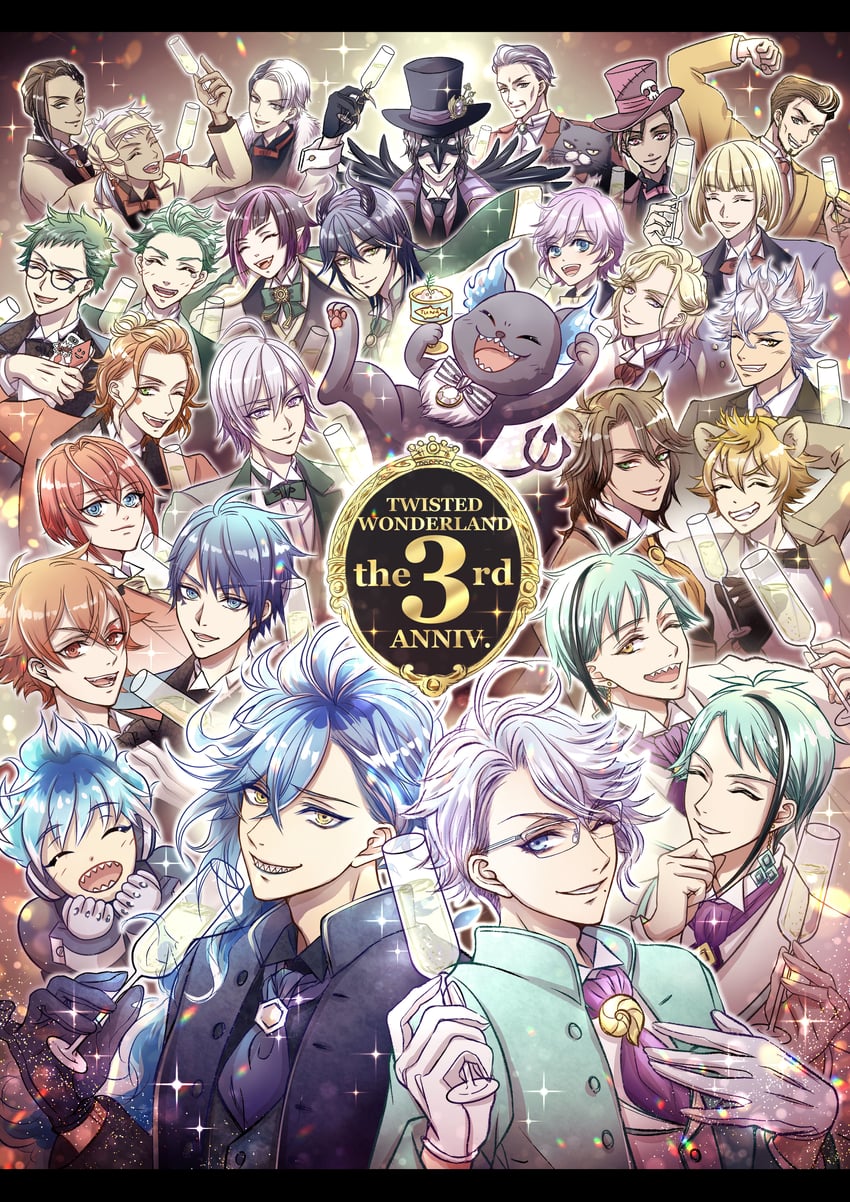 floyd leech, jade leech, leona kingscholar, azul ashengrotto, idia shroud, and 24 more (twisted wonderland) drawn by az_az_risa