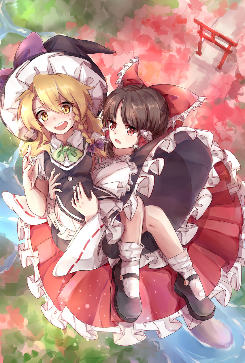 hakurei reimu and kirisame marisa (touhou) drawn by kayu_(553917372)