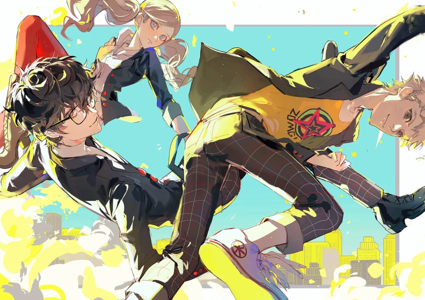 amamiya ren, takamaki anne, and sakamoto ryuuji (persona and 1 more) drawn by binxngchng1
