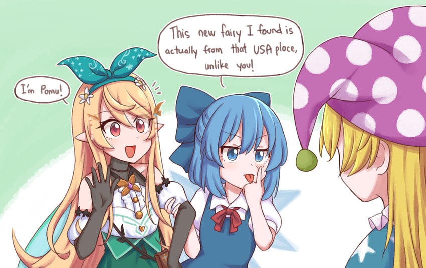 cirno, clownpiece, and pomu rainpuff (touhou and 2 more) drawn by wool_(miwol)