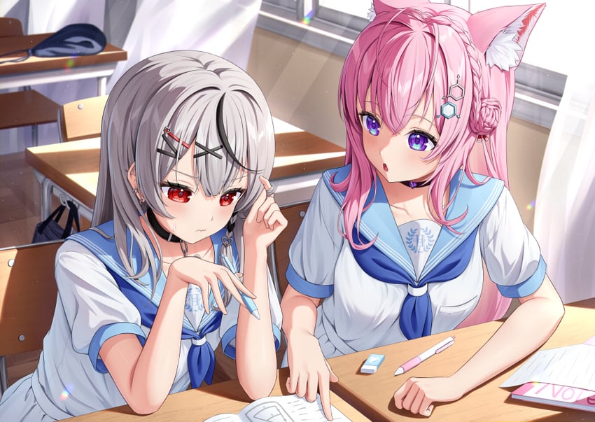 sakamata chloe and hakui koyori (hololive and 1 more) drawn by kag_tsukimi