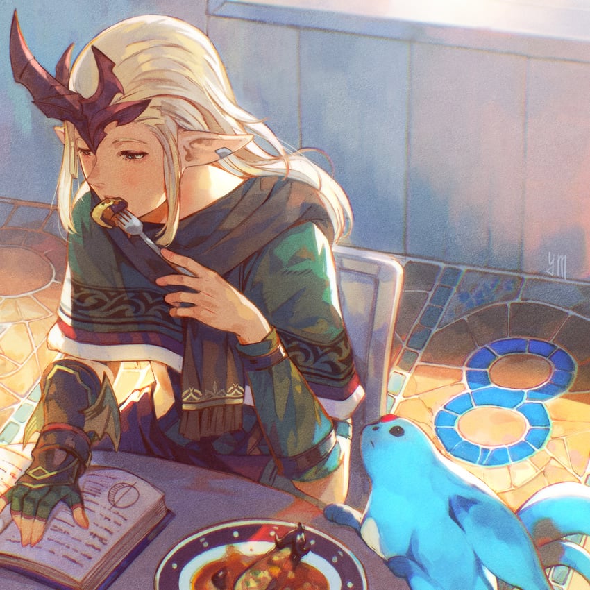 warrior of light, carbuncle, and summoner (final fantasy and 1 more) drawn by mogi_yuusuke