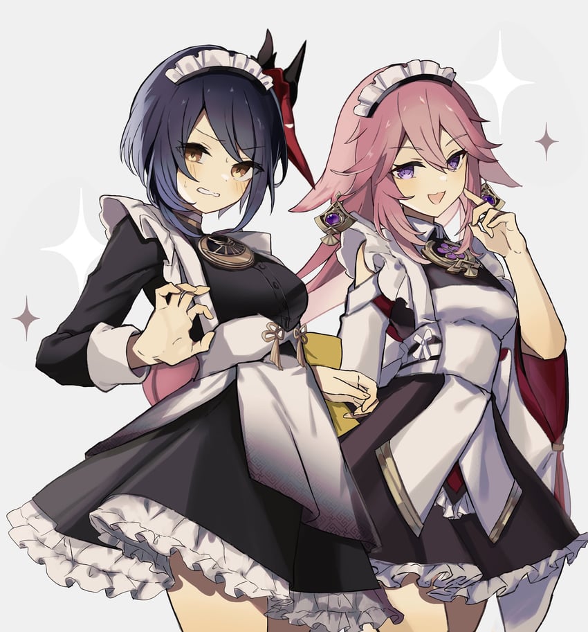 yae miko and kujou sara (genshin impact) drawn by merry-san