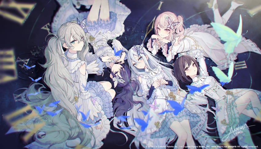 hatsune miku, asahina mafuyu, shinonome ena, akiyama mizuki, yoisaki kanade, and 1 more (vocaloid and 1 more) drawn by akakura