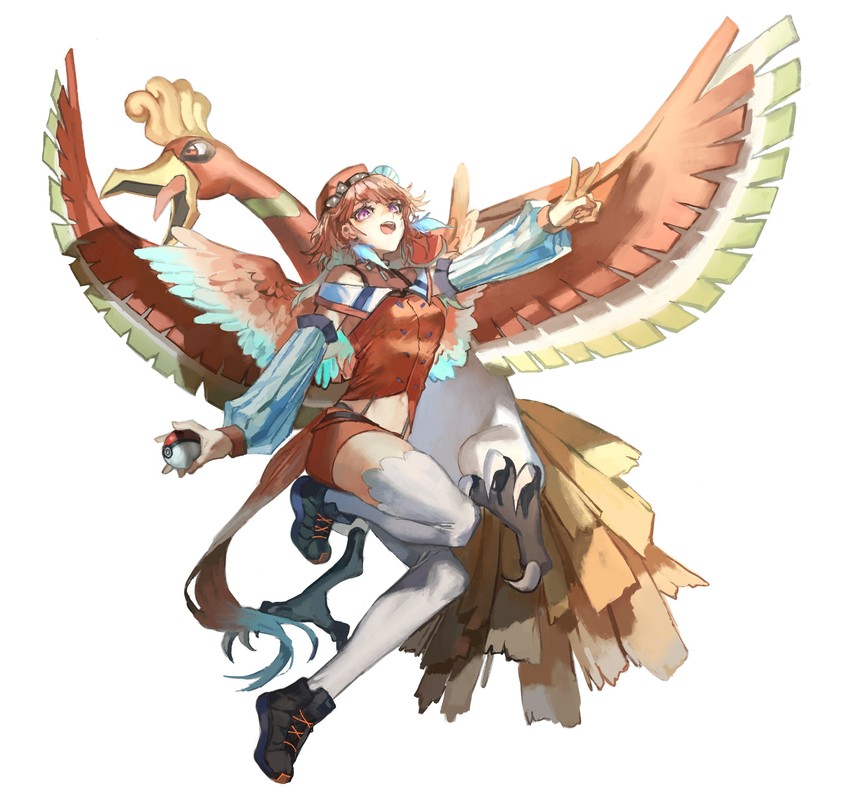 takanashi kiara and ho-oh (pokemon and 2 more) drawn by quasarcake