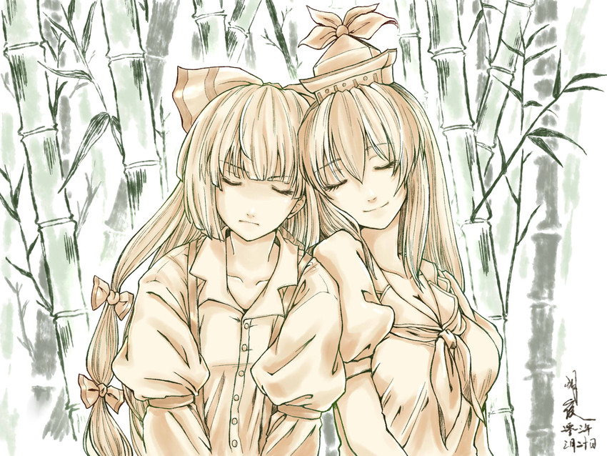 fujiwara no mokou and kamishirasawa keine (touhou) drawn by jinni