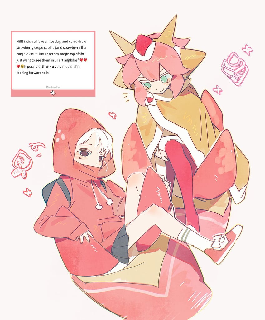 strawberry crepe cookie and strawberry cookie (cookie run and 1 more) drawn by piecepforever