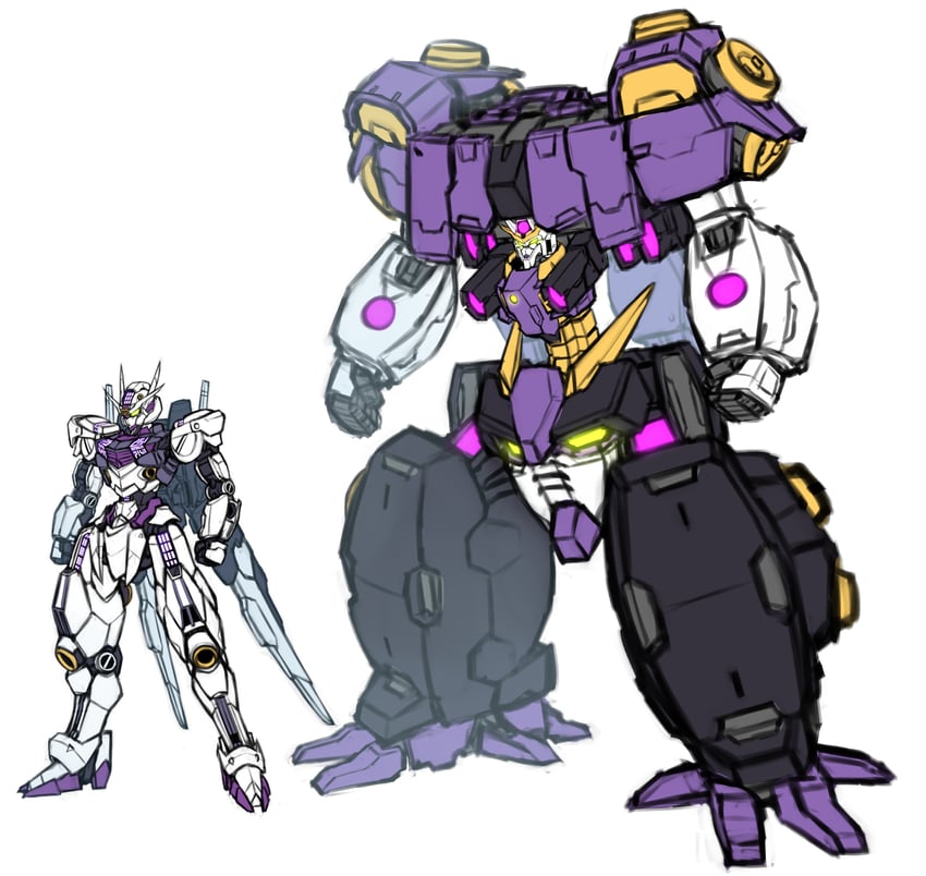 gundam aerial, devil gundam, gundam virtue, gundam seravee, gundam raphael, and 1 more (hololive and 8 more) drawn by pinguinkotak