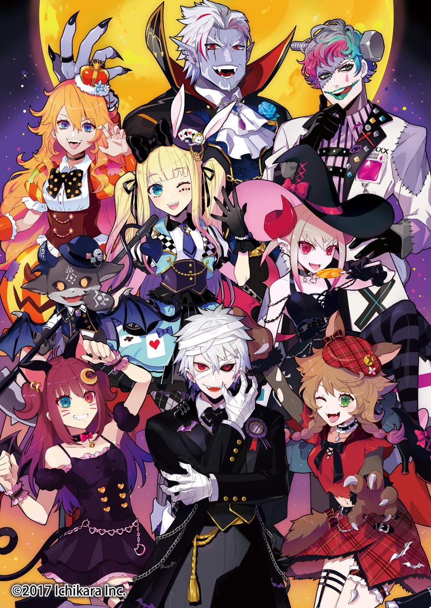 makaino ririmu, kuzuha, mononobe alice, yuzuki roa, debidebi debiru, and 4 more (nijisanji) drawn by puppeteer7777