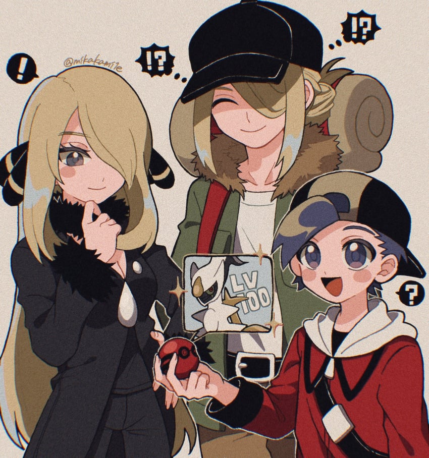 cynthia, ethan, volo, and arceus (pokemon and 3 more) drawn by mikakami1e