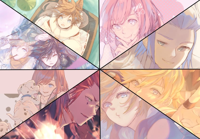 sora, roxas, kairi, axel, ventus, and 2 more (kingdom hearts and 1 more) drawn by twilight_yuuhi