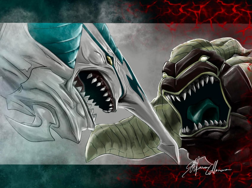 stardust dragon and red dragon archfiend (yu-gi-oh! and 1 more) drawn by cellamarostefano