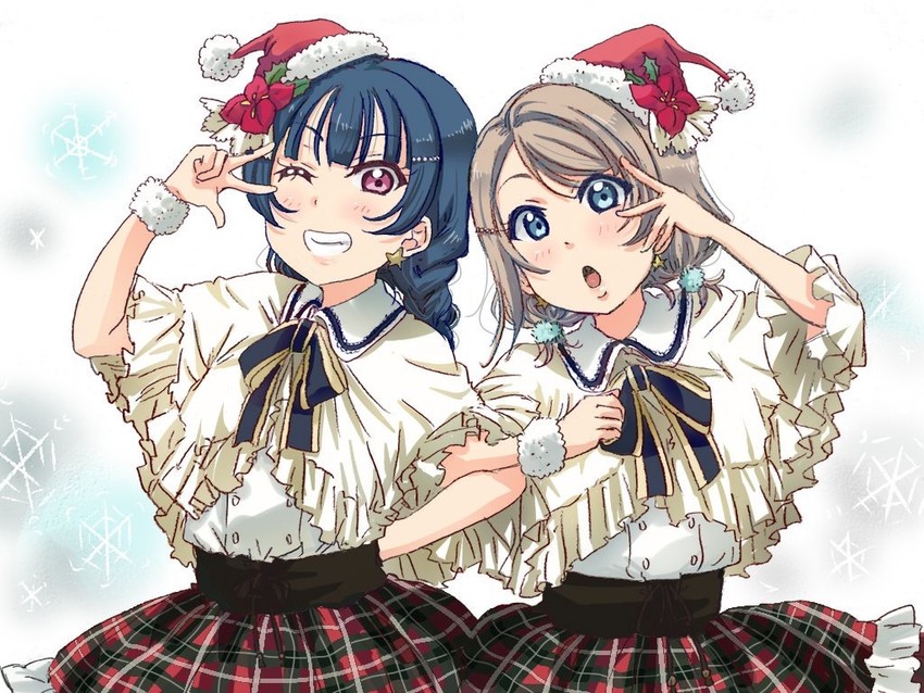 watanabe you and tsushima yoshiko (love live! and 1 more) drawn by rippe