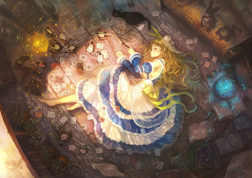 alice, cheshire cat, and mad hatter (alice's adventures in wonderland) drawn by yoshiku_(oden-usagi)