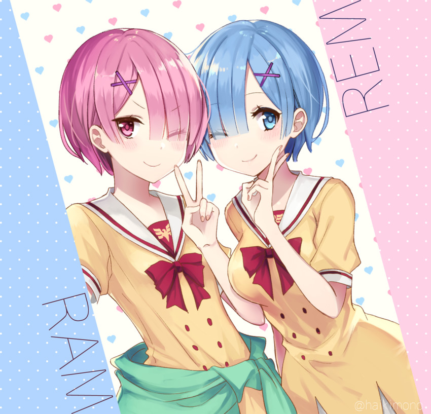 rem and ram (re:zero kara hajimeru isekai seikatsu) drawn by haikimono_shounen