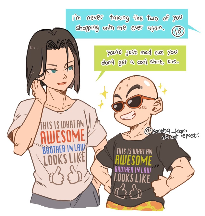 android 18, kuririn, and android 17 (dragon ball and 1 more) drawn by konoha_kairi