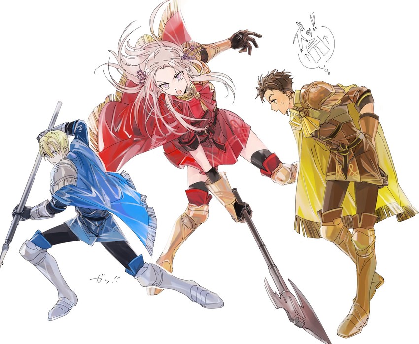 edelgard von hresvelg, dimitri alexandre blaiddyd, and claude von riegan (fire emblem and 1 more) drawn by hira_(mcohira)