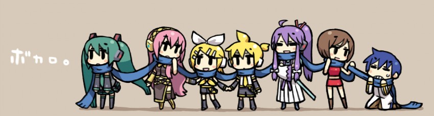 hatsune miku, kagamine rin, kagamine len, megurine luka, kaito, and 2 more (vocaloid) drawn by chan_co