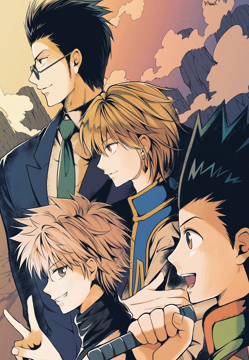 killua zoldyck, kurapika, gon freecss, and leorio paladiknight (hunter x hunter) drawn by minato_x3710