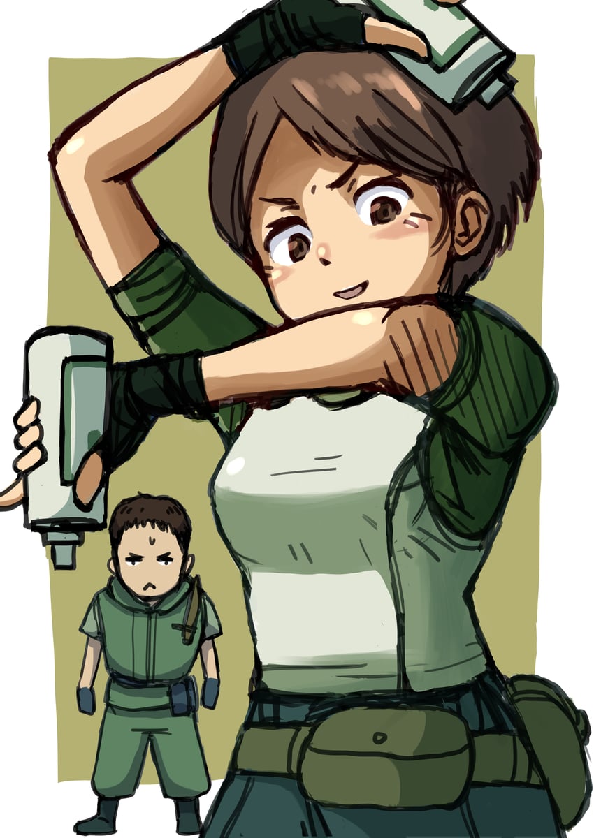 chris redfield and rebecca chambers (resident evil and 1 more) drawn by haldeco
