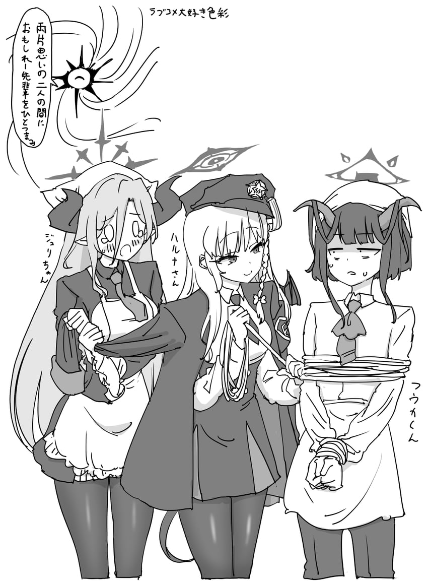 haruna, fuuka, and juri (blue archive) drawn by nishino_hikoji