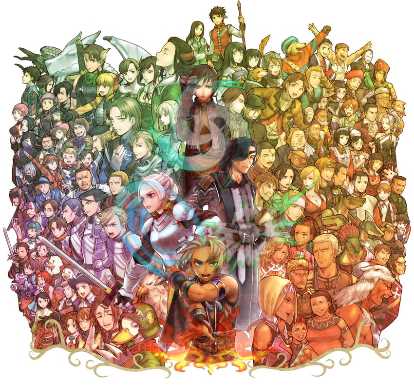 viki, chris lightfellow, luc, jeane, nash latkje, and 111 more (gensou suikoden and 1 more) drawn by sakai_(motomei)