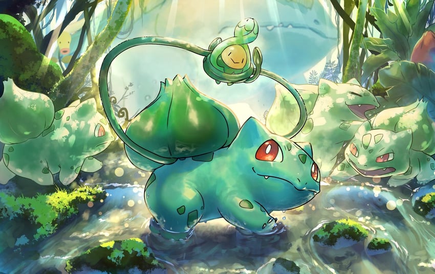 bulbasaur, budew, and bellsprout (pokemon) drawn by p!k@ru