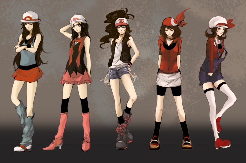 dawn, may, hilda, leaf, and lyra (pokemon and 5 more) drawn by fuki_raito