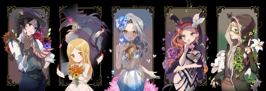 norton campbell, naib subedar, vera nair, memory, fiona gilman, and 1 more (identity v) drawn by eric_knikki