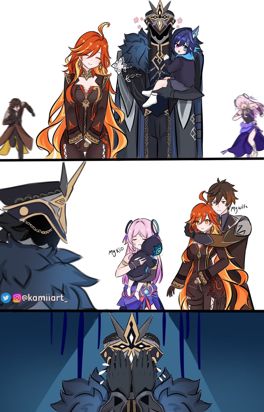 zhongli, citlali, mavuika, ororon, capitano, and 2 more (genshin impact) drawn by kamiiart