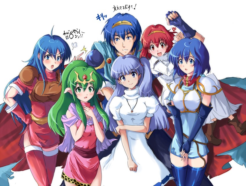 tiki, marth, caeda, catria, maria, and 1 more (fire emblem and 2 more) drawn by echizen_(hvcv)