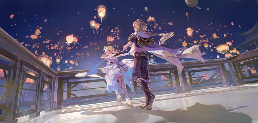 lumine and aether (genshin impact) drawn by tamomoko and taro-k