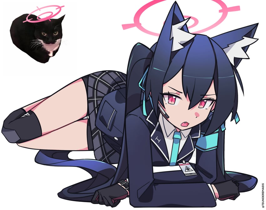 serika and maxwell the cat (blue archive) drawn by tsunderemaids