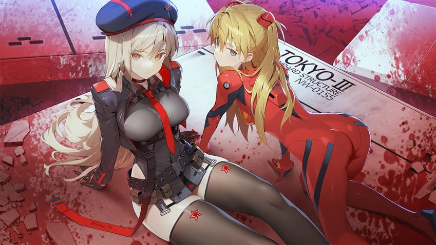 souryuu asuka langley and rapi (neon genesis evangelion and 1 more) drawn by siino