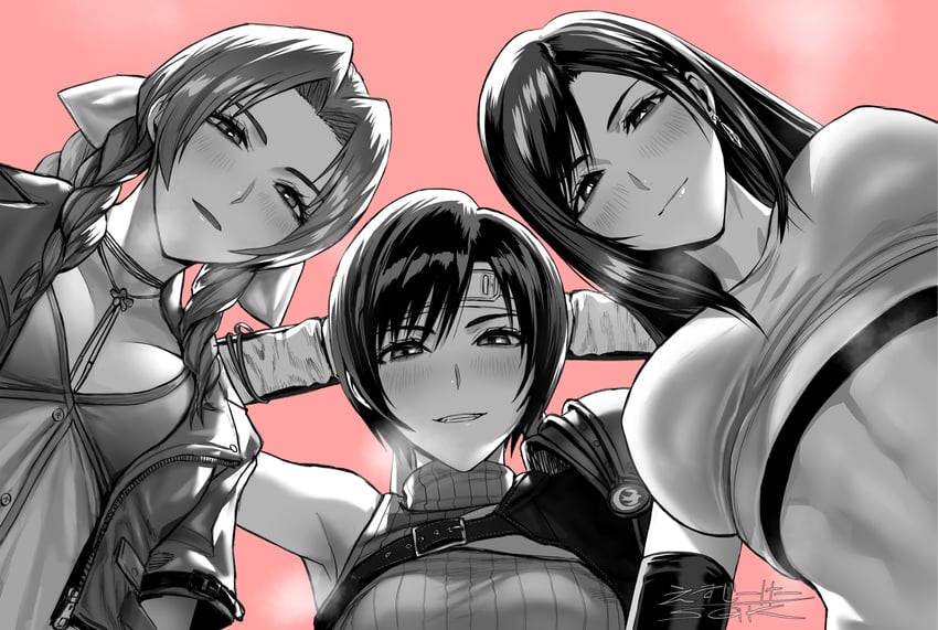 tifa lockhart, aerith gainsborough, and yuffie kisaragi (final fantasy and 3 more) drawn by sgk
