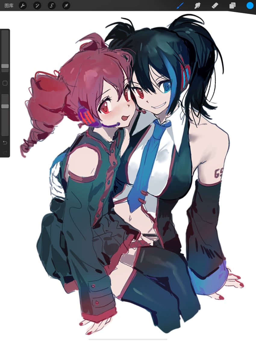 kasane teto and yokune ruko (utau) drawn by cross_neko