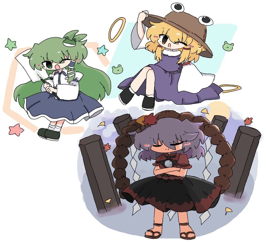 kochiya sanae, moriya suwako, and yasaka kanako (touhou) drawn by kuuinusuki