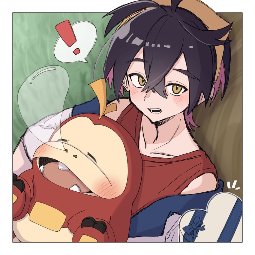 kieran and fuecoco (pokemon and 1 more) drawn by niichi_(wahs4747)