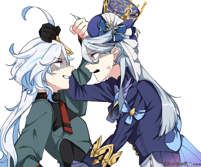 furina and miorine rembran (genshin impact and 2 more) drawn by akasukiane04