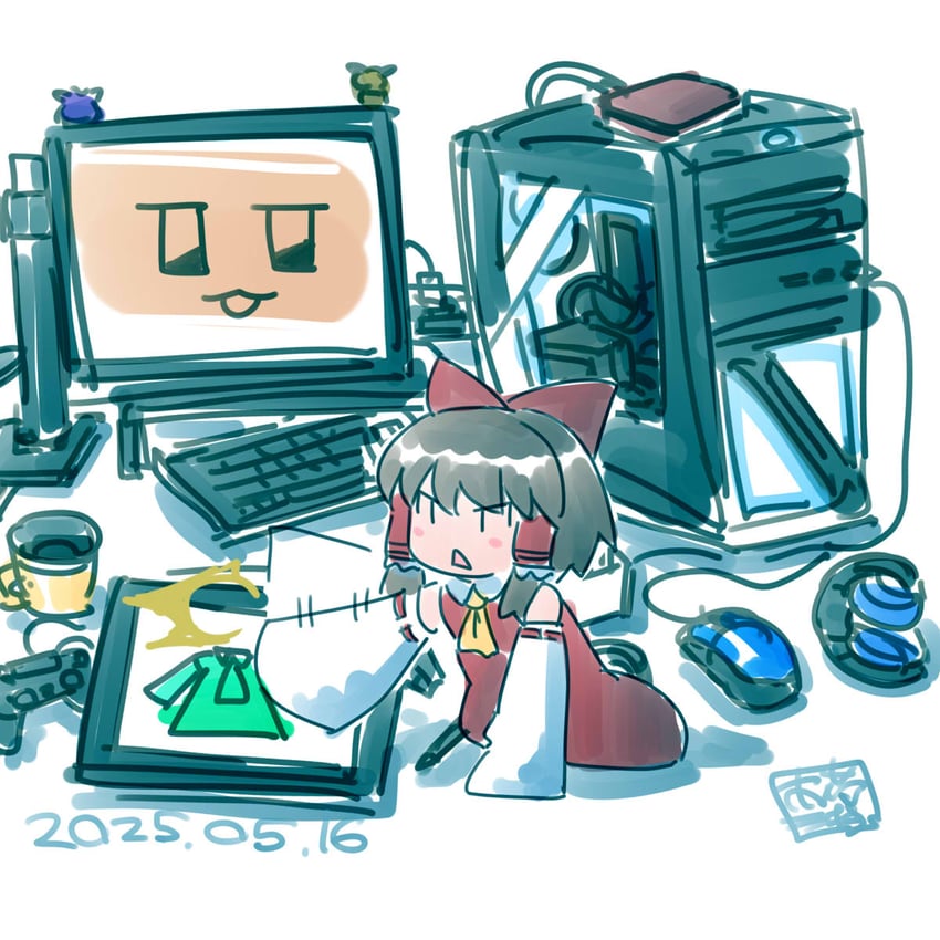 hakurei reimu, yuuhi, and sakenomi (touhou and 1 more) drawn by itini-sanshi