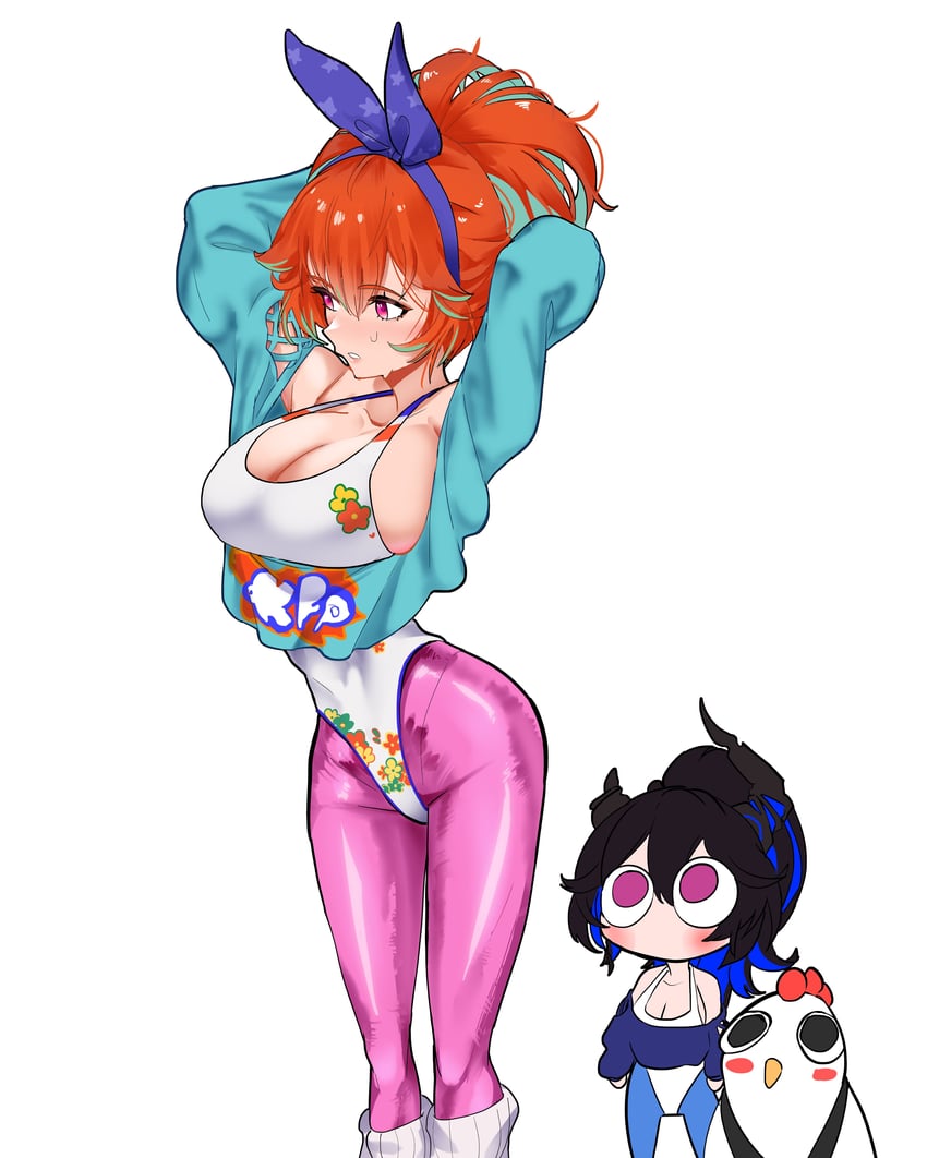 takanashi kiara, nerissa ravencroft, and kfp employee (hololive and 1 more) drawn by daaku_(koizumi_arata)